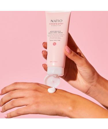 Natio Rosewater Hydration Moisture Rich Hand and Nail Cream 100 ml - Soothing Softening Hand Cream - Hand Cream for Dry Cracked Hands - Hand Lotion - Buy Online on GoSupps.com