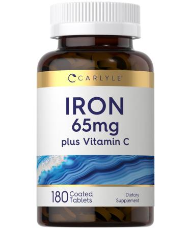 Carlyle Iron Supplement 65 mg with Vitamin C | 180 Tablets | 300mg of Vitamin C | Vegetarian Non-GMO and Gluten Free