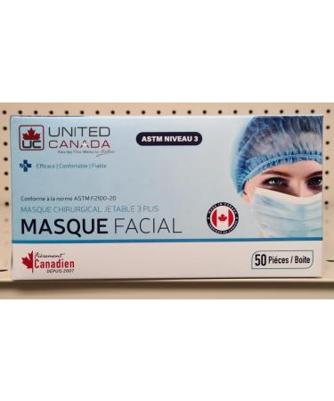 United Canada - ASTM Level 3 Disposable Medical Mask - Made in Canada L3 Face Mask | Masques M dicaux Jetable (50 PCS) (Pack of 8) - Buy Online on GoSupps.com
