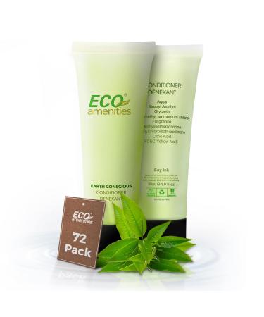 Eco Amenities Travel Size Conditioner - 72 Pack 1 oz Small Tubes with Flip Caps Green Tea Scent Bulk Case of Trial Size Toiletries Individually Packaged Hair Care Samples Mini Conditioner Bottles for Guests of Airbn...