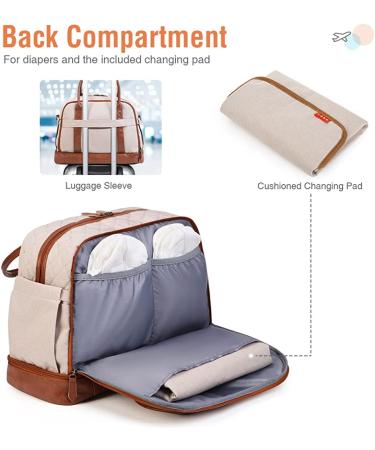 Lekebaby Diaper Bag Tote with Separated Bottom Compartment, Changing Pad - Beige - Buy Online on GoSupps.com
