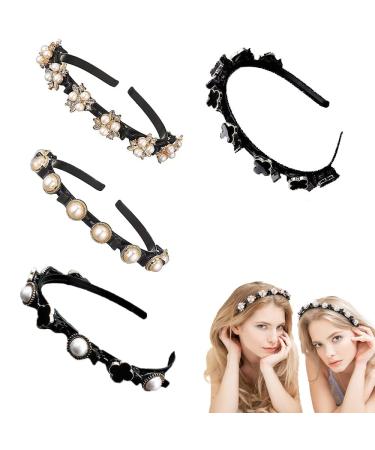 4 Pcs Rhinestone Fashion Headbands Double Bangs Hairstyle Hairpin Headbands  Double Layer Twist Headbands Headband with Clips Beaded Hair Accessories for Women Girl Wedding