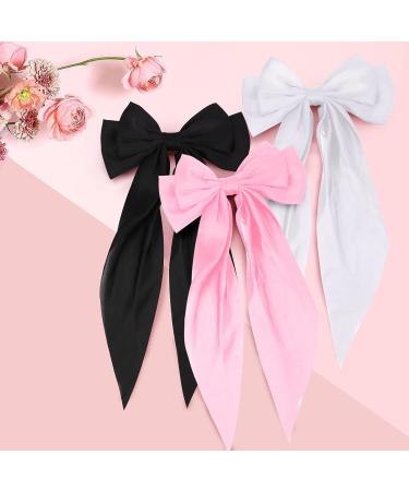 3 PCS Black Bow Hair Ribbons & Clips Set - Women's Hair Accessories | Cute Butterfly Design in Black, White, and Pink - Buy Online on GoSupps.com