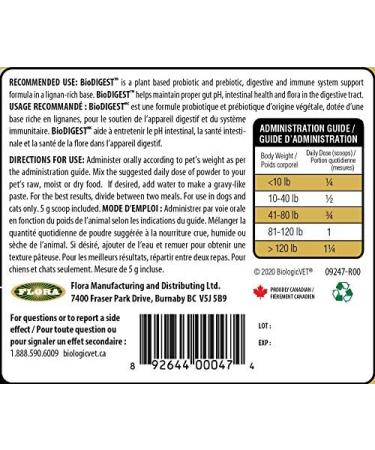 BiologicVET - BioDIGEST Plant Probiotic 200g All-Natural Advanced Dog & Cat Probiotic Powder with Prebiotics & Flax Relieves Diarrhea and Constipation Supports Digestion Allergy Immunity & Health 200.0 g (Pack of 1) - Buy Online on GoSupps.com