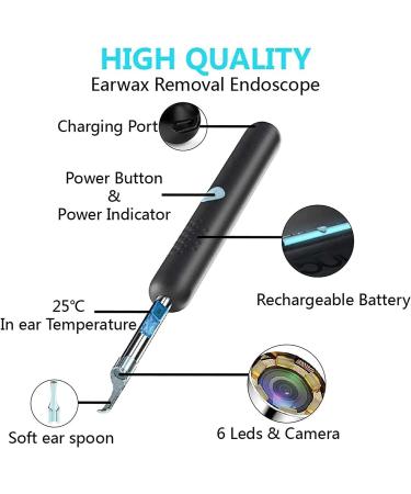 GIENEX Ear Wax Removal Tool - Wireless Otoscope Ear Cleaning Camera for Adults Kids & Pets - White - Buy Online on GoSupps.com