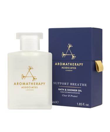 Aromatherapy Associates Support Breathe Bath & Shower Oil 55ml. Hand-blended Pine Tea Tree and Eucalyptus Essential Oils Release Soothing Vapours to Clear and Ease Heaviness