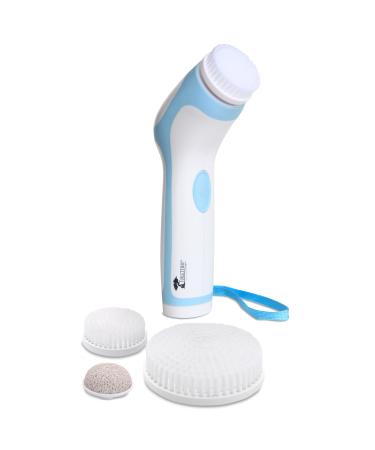 Skin Cleansing System Facial Brush & Body Care Kit for Women & Men. Includes 4 different heads - Large Body Brush  Soft Face Brush  Regular Face Brush and Pumice Stone. Water-Resistant. Blue