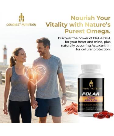 Conquest Nutrition Polar Pure Krill Oil. Phospholipid-Bound Omega-3 DHA EPA Astaxanthin. Support for Heart Brain Eyes & Comfortable Movement. Health & Wellness Support. 30 Softgels - Buy Online on GoSupps.com