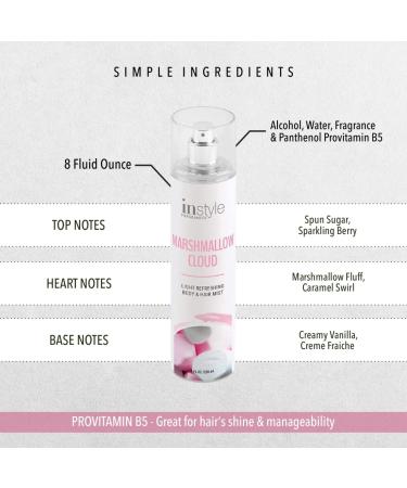 Instyle Fragrances Body & Hair Mist - Marshmallow Cloud Scent with Panthenol, CLEAN, Vegan, Paraben & Phthalate Free - 8 Fl Oz Spray - Buy Online on GoSupps.com