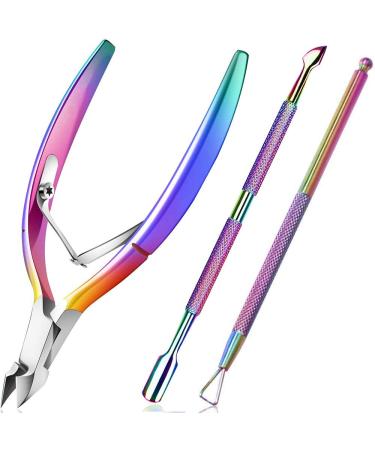 Cuticle Trimmer with Cuticle Pusher - Cuticle Cutter Nipper Clipper Dead Skin Remover Scissor Plier Durable Manicure Pedicure Tools for Fingernails and Toenails Chameleon