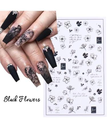 Decoration Floral Geometry Leaves Nail Stickers 3D Gothic Hollow Black White Flowers(F-811) - Buy Online on GoSupps.com
