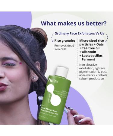HiPer Skin Rice Microfoliant Resurfacing Face Scrub (50 gm) Gentle Exfoliation with Rice & Tea Tree Oil Polishes Skin & Fades Scars Allantoin Sphingolipids & Lactobacillus For Acne Prone Skin - Buy Online on GoSupps.com