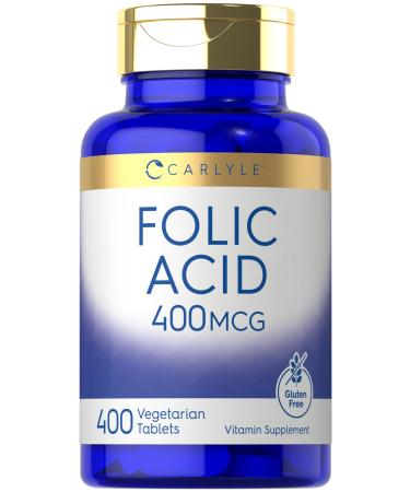 Carlyle Folic Acid 400 mcg | 400 Tablets | Vegetarian Non-GMO Gluten Free Supplement