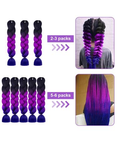 Aomig Braids Extensions - 24 Strands in 3 Colors for Box Braids | Black Purple Red Sapphire Blue - Premium Artificial Hair for Braiding - Buy Online on GoSupps.com