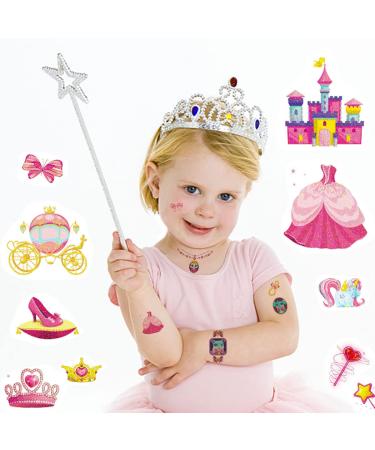 VIWIEU Glitter Princess Temporary Tattoos for Kids - 15 Sheets Birthday Party Favor Gift - Crown, Unicorn, Butterfly & Dress Designs - Buy Online on GoSupps.com
