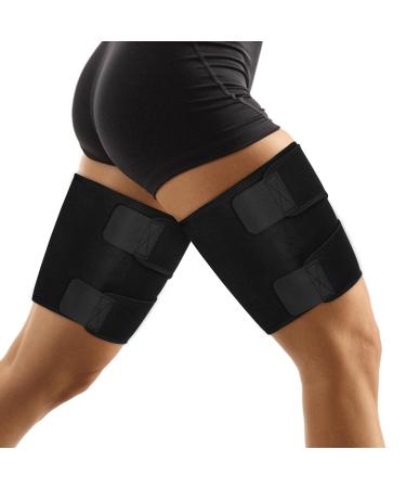 supregear Thigh Wraps Support 2-Pack Non-Slip Compression Thigh Sleeve Hamstring Quad Wrap Adjustable Neoprene Upper Leg Brace Leg Slimmer for Women Men Pulled Groin Muscle Quadriceps Black L Black Large