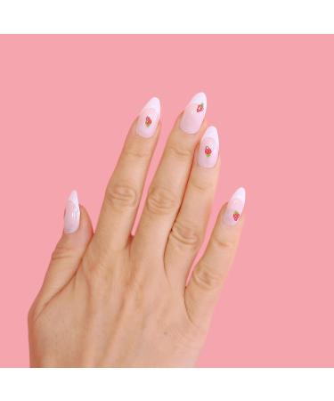 PaintLab Almond Press On Nails Medium Length - Gel Nail Kit with Sweet Strawberry Scent - 24 Piece Fake Nails, Glue, File, Prep Pad & Cuticle Stick for Easy Application and Strong Hold - Buy Online on GoSupps.com