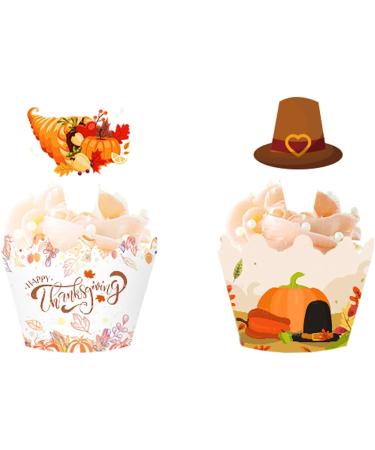 48 Pieces Thanksgiving Cupcake Toppers Cupcake Wrappers Kit Pumpkin Fall Cake Toppers for Harvest Day Autumn Cake Decoration(4 Style) - Buy Online on GoSupps.com