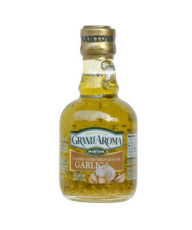 Mantova GrandAroma Garlic Flavored Extra Virgin Olive Oil, made in Italy, cold-pressed, 100% natural, heart-healthy cooking oil perfect for salad dressing, pasta, garlic bread, meats, or pan frying, 8.5 oz (Pack of 2) Garlic,Olive,Basil 8.5 Fl Oz (Pack of