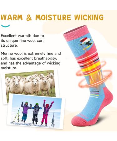 Findway Merino Socks for Kids - Breathable Winter Snowboarding Thermosocks (Size 30-36) | Anti-Slip Cuffs for Outdoor Sports | A4 White & Pink - Buy Online on GoSupps.com
