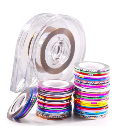 Hisenlee 90 Pcs Nail Art Striping Tape Lines Mix Colors 1MM and 2MM Lines with 2 Pieces Nail Tape Dispensers for Nail Art Decoration