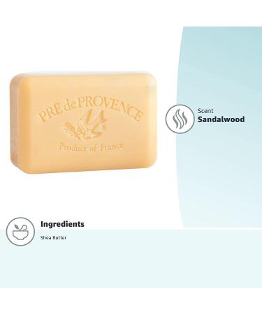 Pre de Provence Sandalwood Soap Bar - 8.8 oz - Organic Shea Butter - French Quad Milled - Rich Lather - Natural Skincare - Buy Online on GoSupps.com