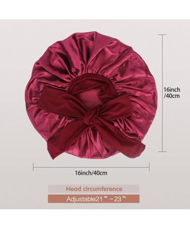 Arqumi Silk Bonnet 2PCS - Large Adjustable Satin Hair Wrap for Sleeping and Hair Care, Black & Wine Red - Buy Online on GoSupps.com