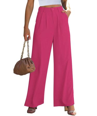 Vetinee Wide Leg Casual Dress Pants for Womens High Waisted Work Pants with Pockets Trousers for Business Office S Magenta