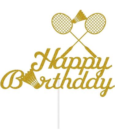 Badminton Happy Birthday Cake Topper Badminton Players Cake Decoration Sports Themed Birthday Party Supplies for Badminton Athletes and Lovers Gold Glitter - Buy Online on GoSupps.com