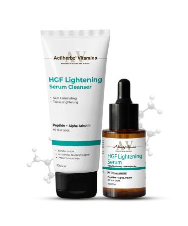 HGF Advanced Peptide Lightening Face Serum 30ml & Serum Cleanser 60ml Combo for Face | Nonapeptide Alpha Arbutin and HA | Even Skin Tone Pigmentation Control | For All Skin Types HGF Cleanser 60 ML& Serum-30 ML