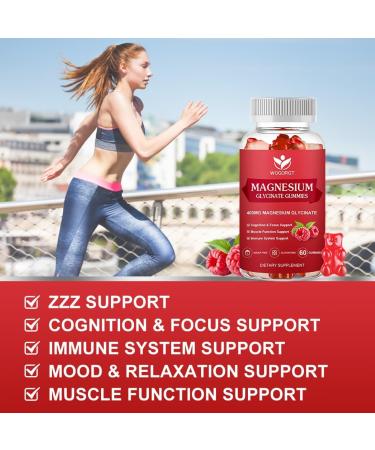 WOGORGT Magnesium Glycinate Gummies 400mg - Raspberry - 60 Gummies - Buy Online on GoSupps.com