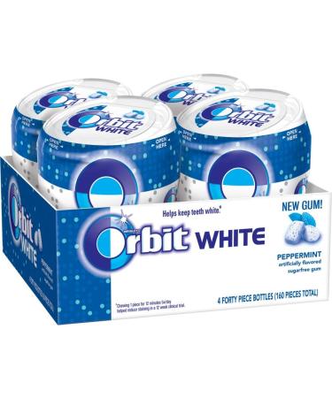 ORBIT Gum WHITE Peppermint Sugar Free Chewing Gum, 40 Piece Bottle (4 Pack) 40 Count (Pack of 4)