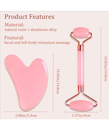 Premium Gua Sha & Jade Roller Set | Facial Tools for Puffiness & Redness Relief | Ideal Self-Care Gift for Men & Women - Pink - Buy Online on GoSupps.com