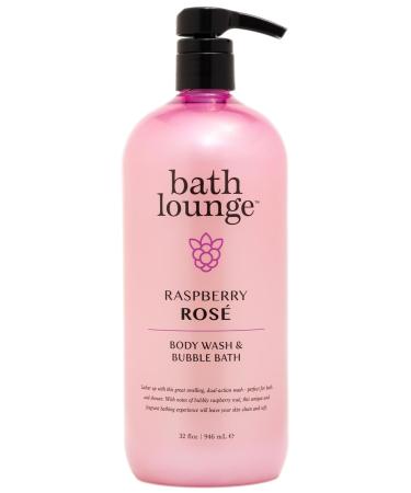 Bath Lounge Body Wash & Bubble Bath Raspberry Rose 32 Fl Oz | Dual-Action Cleanser for Bath & Shower | Cleanses Refreshes Softens | Made in USA