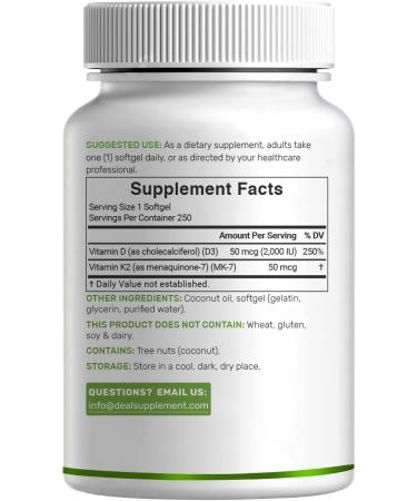 DEAL SUPPLEMENT Vitamin D3 2 000 IU + K2 MK7 50mcg Softgels | 2-in-1 Complex with Virgin Coconut Oil | Supports Heart Bone Teeth & Immune Health | Easy to Swallow - Buy Online on GoSupps.com