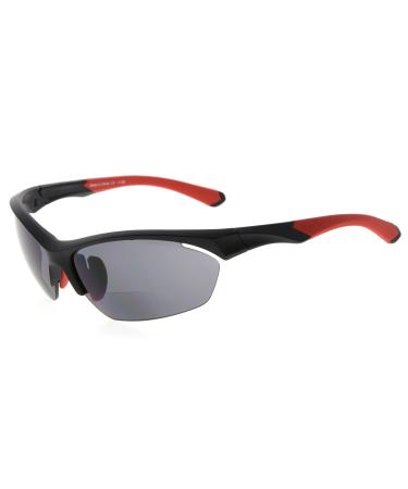 Eyekeper Tr90 Sport Bifocal sunglasses baseball ride fishing golf softball hiking semicircular reading glasses (black frame red temple 2.25) +2.25 SG902 black red