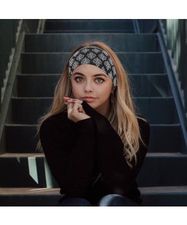 Shop Zoestar Boho Width Terraps - Stylish Black Yoga Headscarves & Vintage-Printed Hair Bands (3 Pieces) for Women & Girls - Buy Online on GoSupps.com