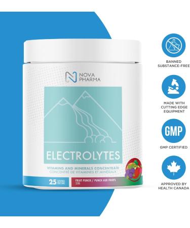 Nova Pharma Electrolytes Powder Amino Acids Supplement - Hydrates Builds Muscle Mass & Boosts Workout Performance Vegan Caffeine-Free Zero Sugar No Artificial Flavor/Color/Sweetener - 25 Servings Fruit Punch - Buy Online on GoSupps.com