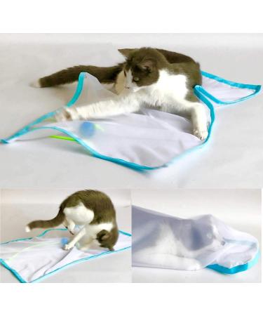 Sheer Fun, Cat Toy, Stimulates Hunting Instincts, Renews Old Toys, New! Bigger! Made in USA, Ball, Versatile, Quiet, Crinkle Edges, Cats, Kittens, playmat, Bed, Hide and Seek, Blue & White, 27"x37"