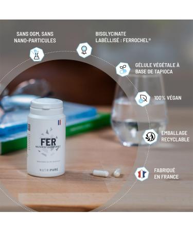 Nutripure | Iron Bisglycinate 14 mg High Quality FERROCHEL | High Absorption | Anti-Fatigue & Immune System Strengthening Dietary Supplement | 120 Vegetable Capsules | Vegan | Made in France - Buy Online on GoSupps.com