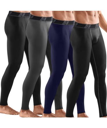 HOPLYNN 4 Pack Compression Pants Tights Leggings Men Winter Baselayer for Running Workout Sports Yoga 2 Black 1 Grey 1 Blue Large