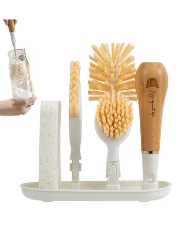 FOCCAR Dish Brush | Pot Cleaning Brush with 3 Brush Heads - Pan Brush Crevice Brush Dish Scrubber Kitchen Dish Brush Household Cleaning Brush for Dish Pan Pot