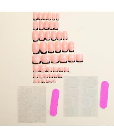 48Pcs Black French Tips Press On Nails & Toes - Glossy Nude Medium Acrylic Fake Nails for Coquette Women | Manicure Art Gel Glue Included - Buy Online on GoSupps.com