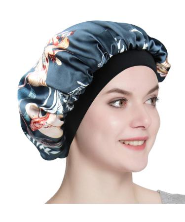 Silk Satin Blue-green Pattern Night Cap for Short Hair Women - Breathable Head Wrap Tam Hat - Buy Online on GoSupps.com