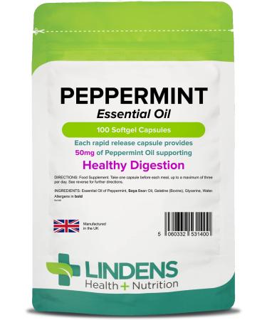 Lindens Oil of Peppermint 100 Capsules Indigestion Wind IBS