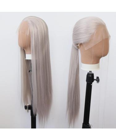 Silver Grey Long Straight Wig | Ash Blonde Synthetic Lace Front Wig for Black Women | Heat Resistant Fiber | Cosplay Daily Wear (Grey) - Buy Online on GoSupps.com