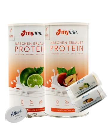 Myline protein shake protein powder 2x 400g + AV measuring tape + 2 protein bar (lime buttermilk/ hazelnut) lime buttermilk/ hazelnut