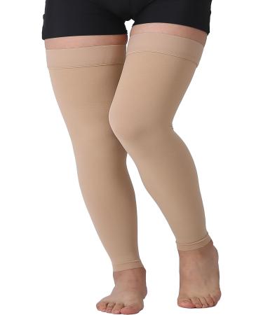 TOFLY Thigh High Compression Stockings - Firm Support 20-30 mmHg Gradient Compression - Silicone Band Footless Sleeves for Swelling, Varicose Veins, Edema - M 15-20mmHg Beige - Buy Online on GoSupps.com