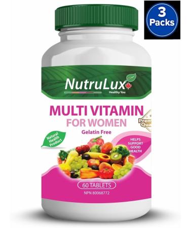 NutruLux Women's Multivitamin (60 Tablets) - Halal Vegan Gelatin-Free High Vitamin C - Daily Wellness Tablets for Women's Health Immune Support and Energy Boost - Nutrient-Rich Formula for Complete Multivitamin- Dietary Supplement 180 Tablets (Pack of 3) - Buy Online on GoSupps.com