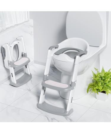 Ronipic Potty Training Seat with Anti-Slip Step Ladder, Toddler Toilet Seat Potty Training Toilet for Kids, Toddler Potty Seat for Toilet, Baby Toilet Potty Chair for Boys Girls Grey